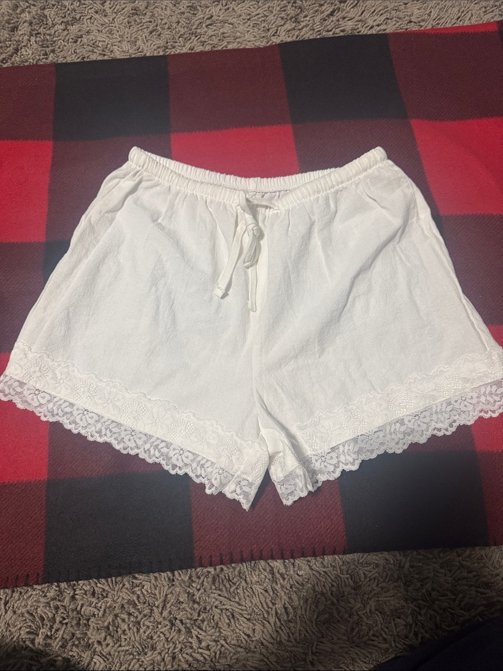 SHEIN White Lounge Shorts with Lace Hem